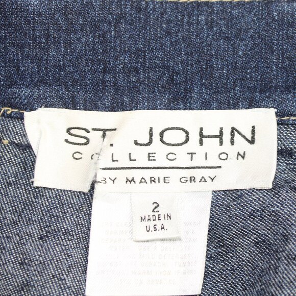St John Indigo Blue Yellow Accent Stitch High Rise Logo Denim Jeans , Size 2 - Picture 9 of 9